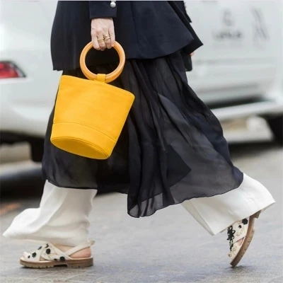 Роскошные сумки женская сумка известная металлическая деревянная ручка Женская винтажная сумка-мешок через плечо из нубука с кошельком