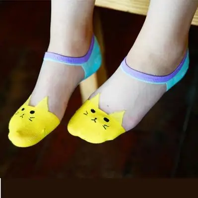 3/5/10 pairs Women Girls Summer Cute Cartoon Candy Color Socks Slippers Invisible Art Boat Ankle Socks - Цвет: yellow