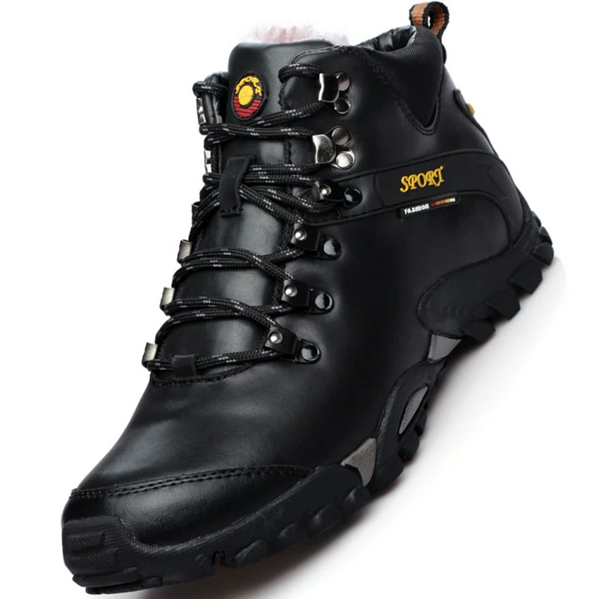 winter outdoor genuine leather hiking shoes men brand breathable plush