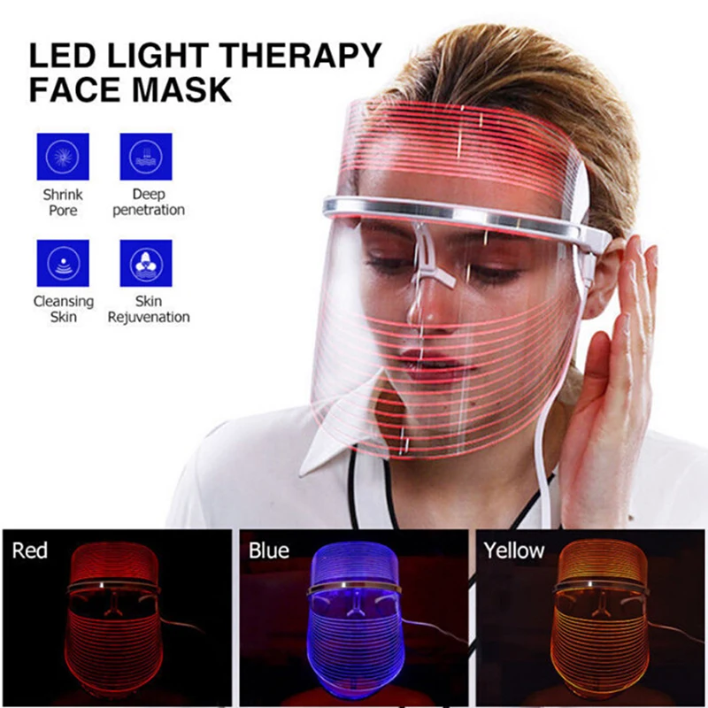 

USB Phototherapy Skin Tightening Rejuvenate Shrink Pores Face lift Whitening Anti WrinkleRed Blue Yellow Light LED Facial Mask
