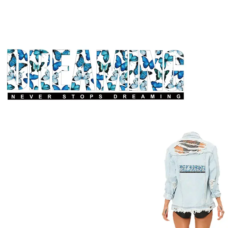 

Beautiful Butterfly Letter Patches For Clothing New Design Print On T-shirt Women Thermal Sticker On Clothes Accessory Y-157