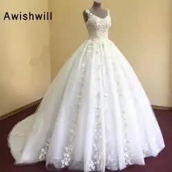 Великолепное бальное платье свадебное платье принцессы с аппликацией из кружева и тюля без рукавов Свадебные платья для невесты 2019 Vestido De