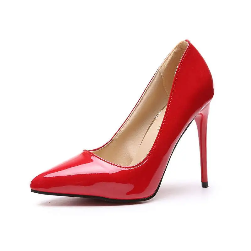 Большие размеры 34-44; женская обувь; туфли-лодочки с острым носком; модельные туфли из лакированной кожи; свадебные туфли-лодочки на высоком каблуке 10 см с леопардовым принтом; zapatos mujer - Цвет: 4 Red