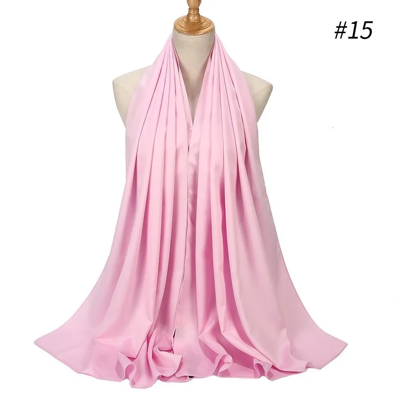 Мусульманские шарфы/шарф гладкий матовый цвет атласный шарф шали однотонные сатиновый хиджаб 32 цвета - Цвет: Pink