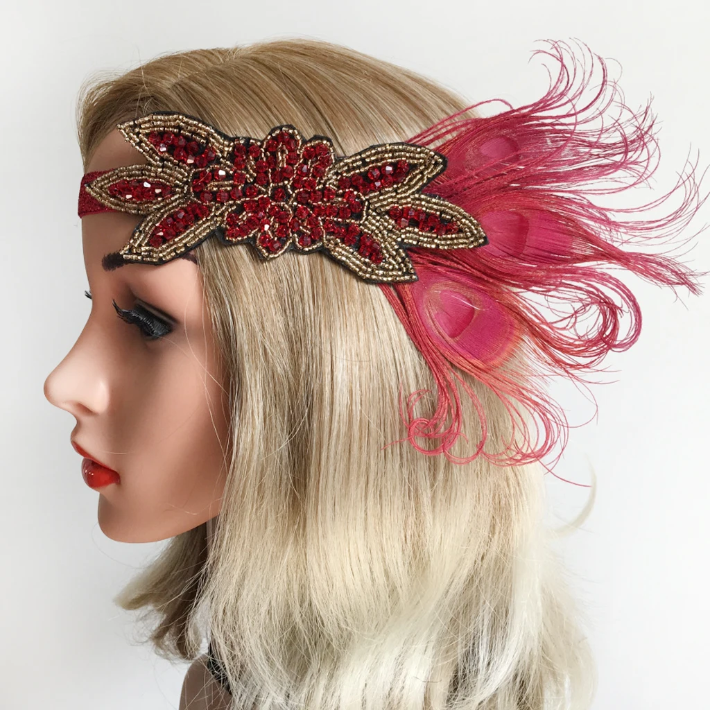Wanita Retro Anggur Red Feather Flapper 