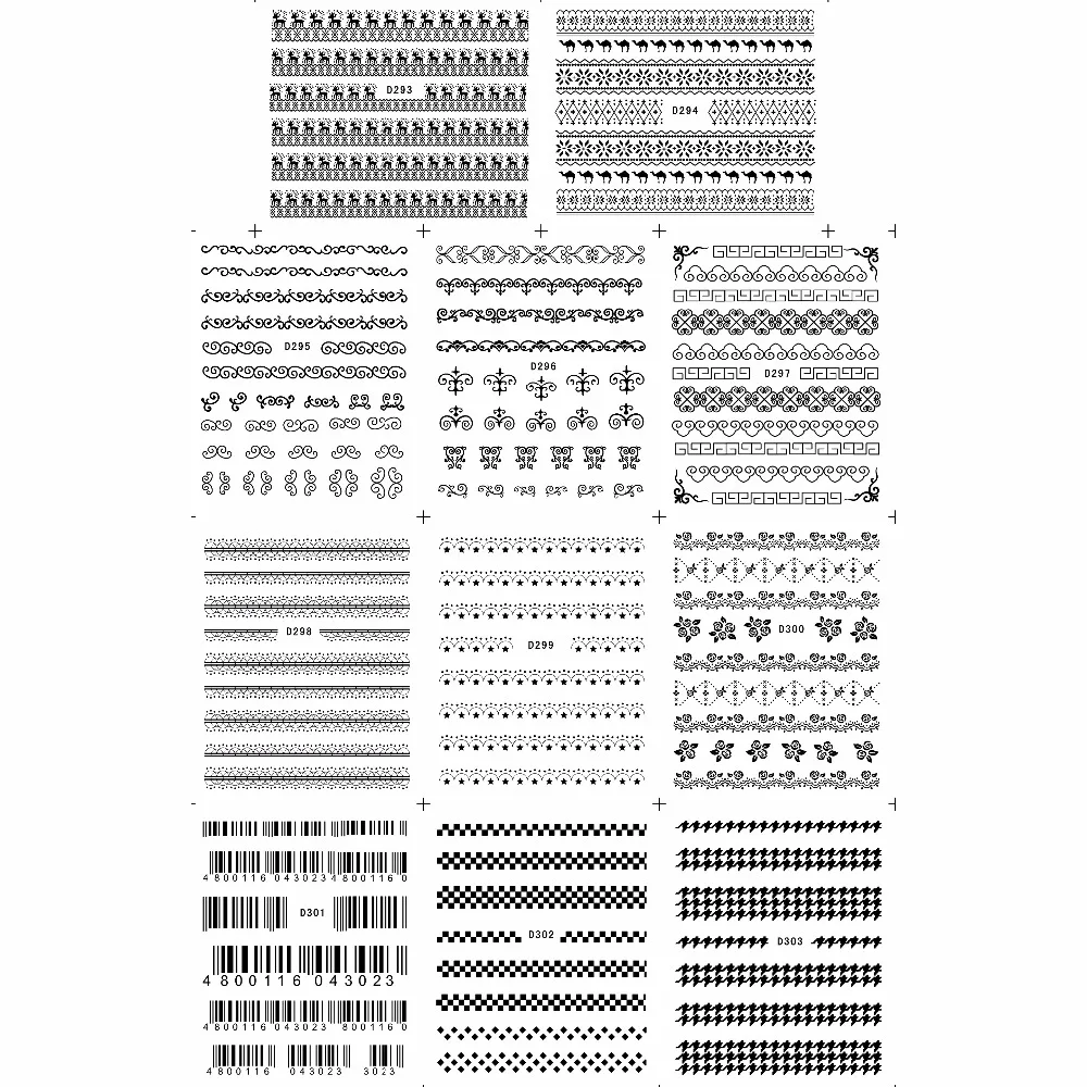 

11 PACKS / LOT NAIL TATTOOS STICKER WATER DECAL NAIL ART BLACK BAR CODE CHESS BOARD PLOVER D SERIAL D293-303K