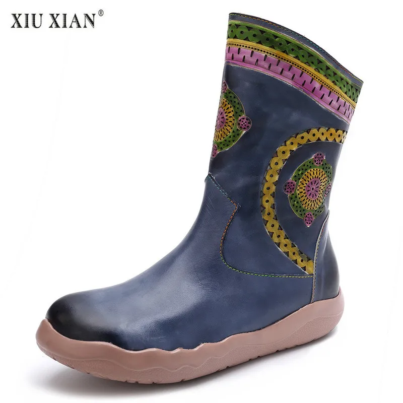 

Winter Zapatos Womens Boots Casual Shoes Vintage Female Leather Boots Retro Shoes Women Shoes Leather Warm Shoes Snow Boot Woman