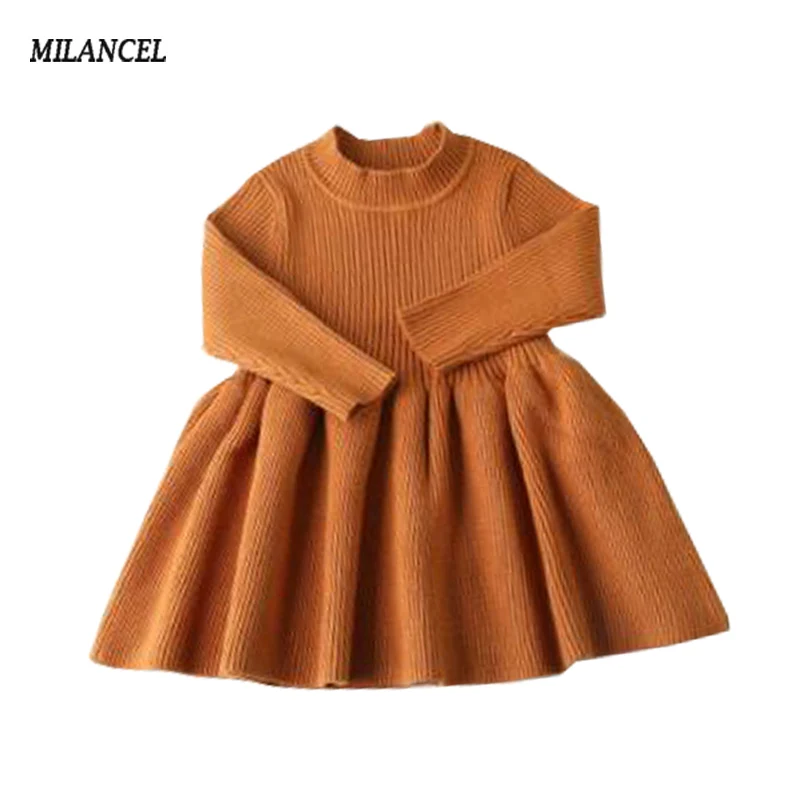 MILANCEl/осенние платья для девочек однотонный детский халат с оборками, Princesse Fille, вязаные платья для маленьких девочек от 6 месяцев до 4 лет