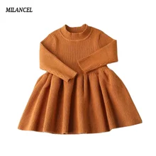 MILANCEl/осенние платья для девочек однотонный детский халат с оборками, Princesse Fille, вязаные платья для маленьких девочек от 6 месяцев до 4 лет