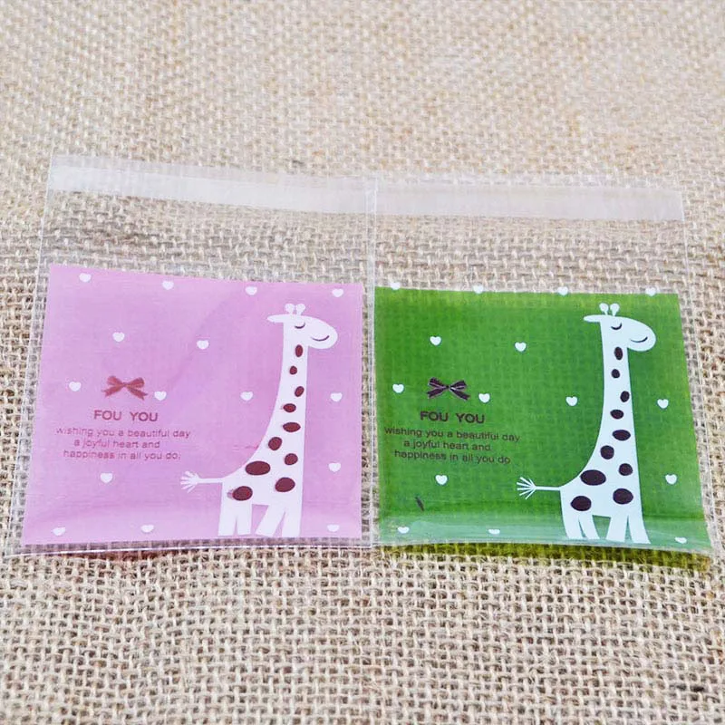 

50/100pcs Small Plastic Candy Bags Cute Cartoon Giraffe Cellophane Bags Self-Adhesive Cookie Packaging Event Party Supplies
