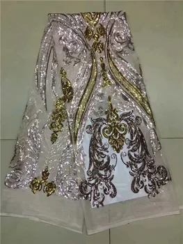 

High class sequins design French lace cloth African net lace fabric with sequins for shinning dress UN60(5yards/lot)