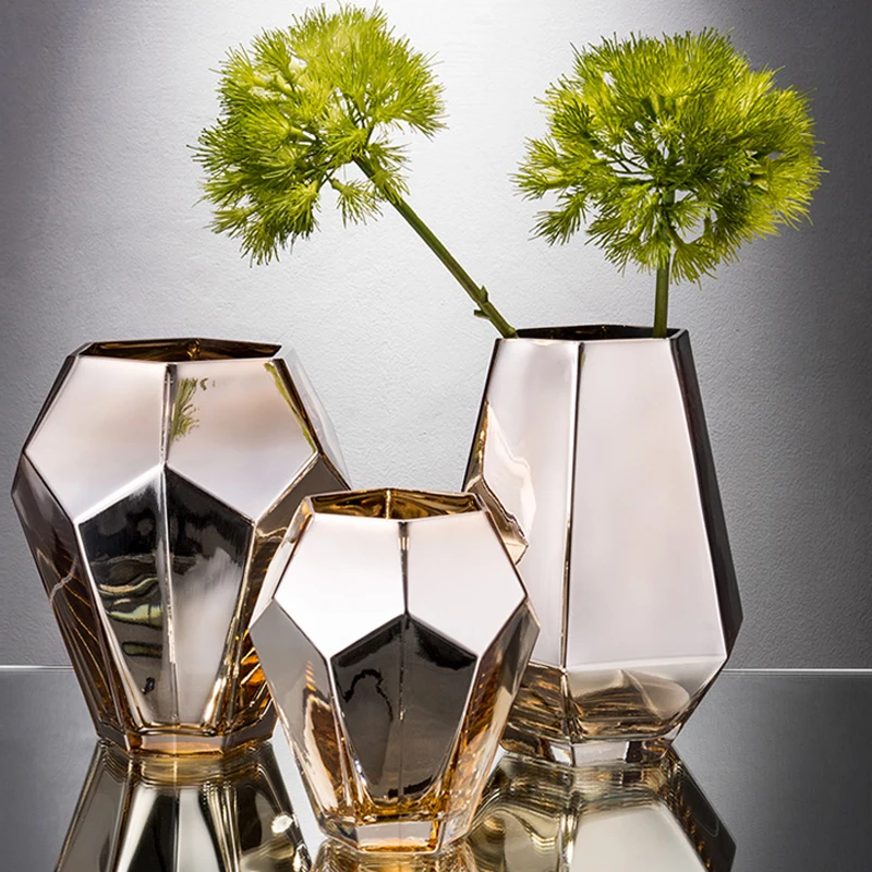 

Golden glass vase Electroplate Dry flowers Hydroponics vases Tabletop geometry vase home decoration centerpieces for weddings