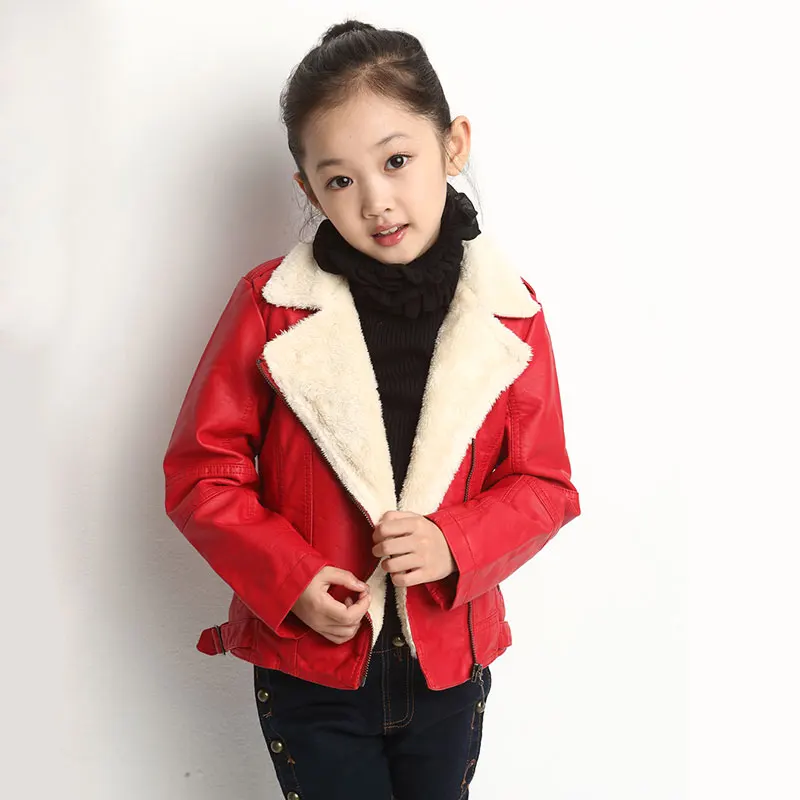 

New Spring Autumn Winter Boys Jackets 2017 Girls Outerwear Fashion Children PU Leather Kids Brushed Thicken Coats 100-150CM