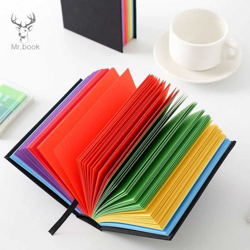 

Creative Rainbow Color Pages Notebook Diary Book Black Hardcover Diary Korea Stationery Business Travel Notepad School Supplies