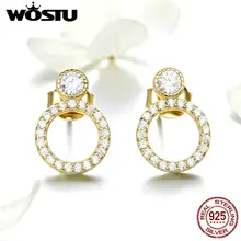 WOSTU, круглые серьги золотого цвета, 925 пробы, серебряные, для свадьбы, помолвки, маленькие серьги для женщин, серебряные Роскошные ювелирные изделия FIE561