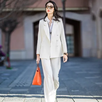 

New Arrival White Pants Suit Women Work Bussiness Formal Pants Suits Women Office Suits Set Charming Women Uniform For Work