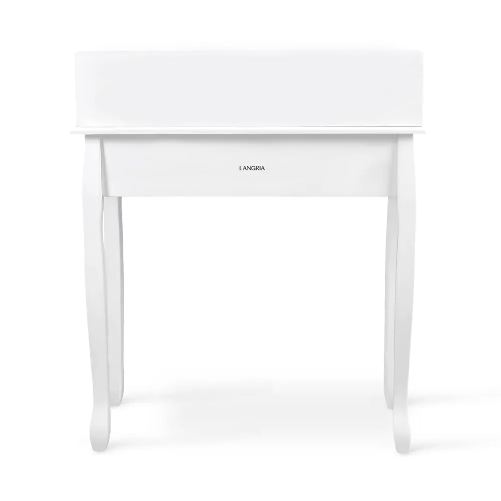 LANGRIA Makeup Dressing Table Vanity with 4 Drawers, 3 Open Storage Compartments and Solid Rubberwood Legs Makeup Dresser-White 3
