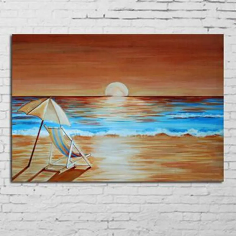 

Handpainted Abstract Seascape Oil Paintings on Canvas Sunset Beach Ocean Pictures Home Decor Wall Art Large Landscape Painting