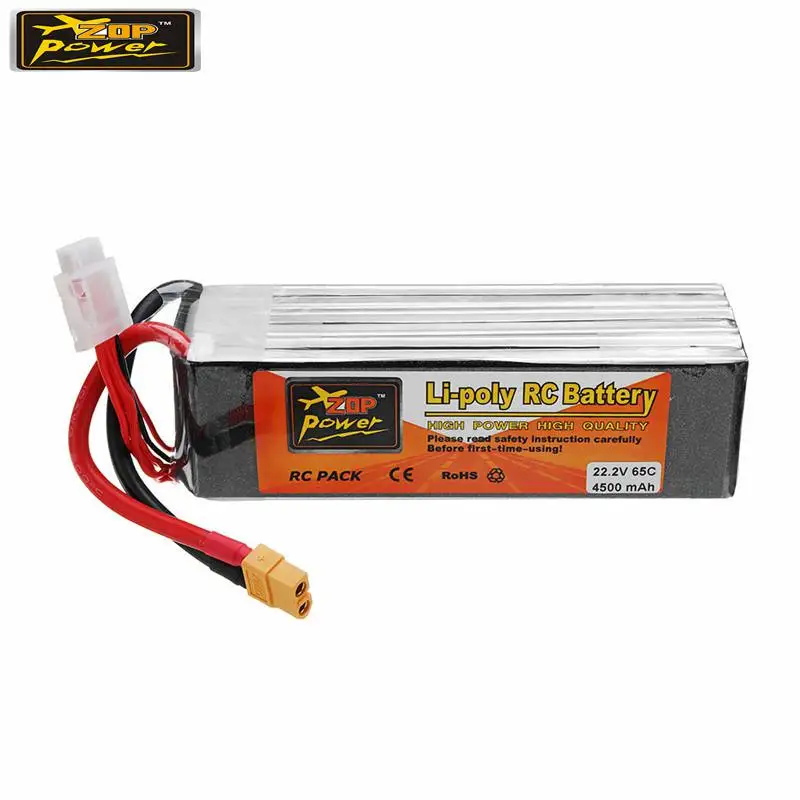 

ZOP POWER 22.2V 4500mAh 65C 6S Rechargeable Lipo Battery With XT60 Plug