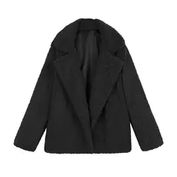 Зимние Для женщин искусственная Меховая куртка пальто с отложным воротником куртка с длинными рукавами для Для женщин боковой карман