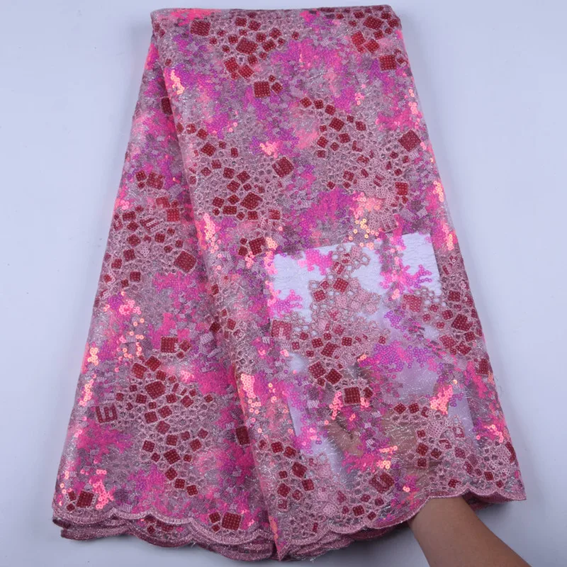 

Latest African Dry Lace Fabrics High Quality French Mesh Lace Fabric With Sequins High End Nigerian Voile Laces For WeddingF1592