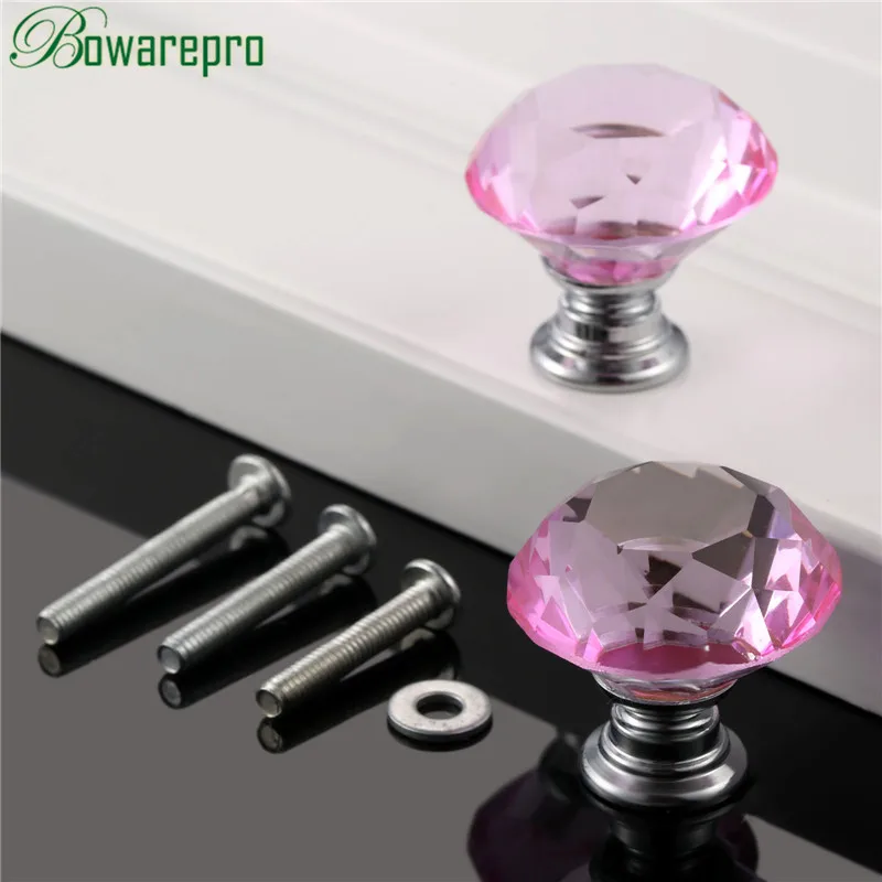 bowarepro Diamond Crystal Glass furniture handle kitchen cabinet accessories hardware handle accessory 30mm 2pc+6Pcs Screws Pink bowarepro Diamond Crystal Glass furniture handle kitchen cabinet accessories hardware handle accessory 30mm 2pc+6Pcs Screws Pink