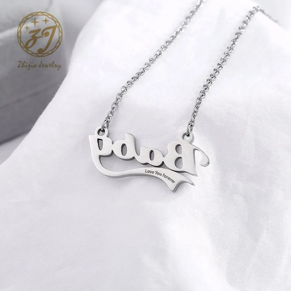 

zhijia Stainless Steel Jewelry Necklace Letter word baby Sliver color plated oval chain for woman love you forever Free Shipping