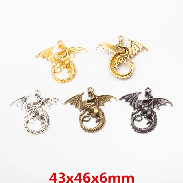 10Pcs Charms for Jewelry Making Winged Dragon Pendants