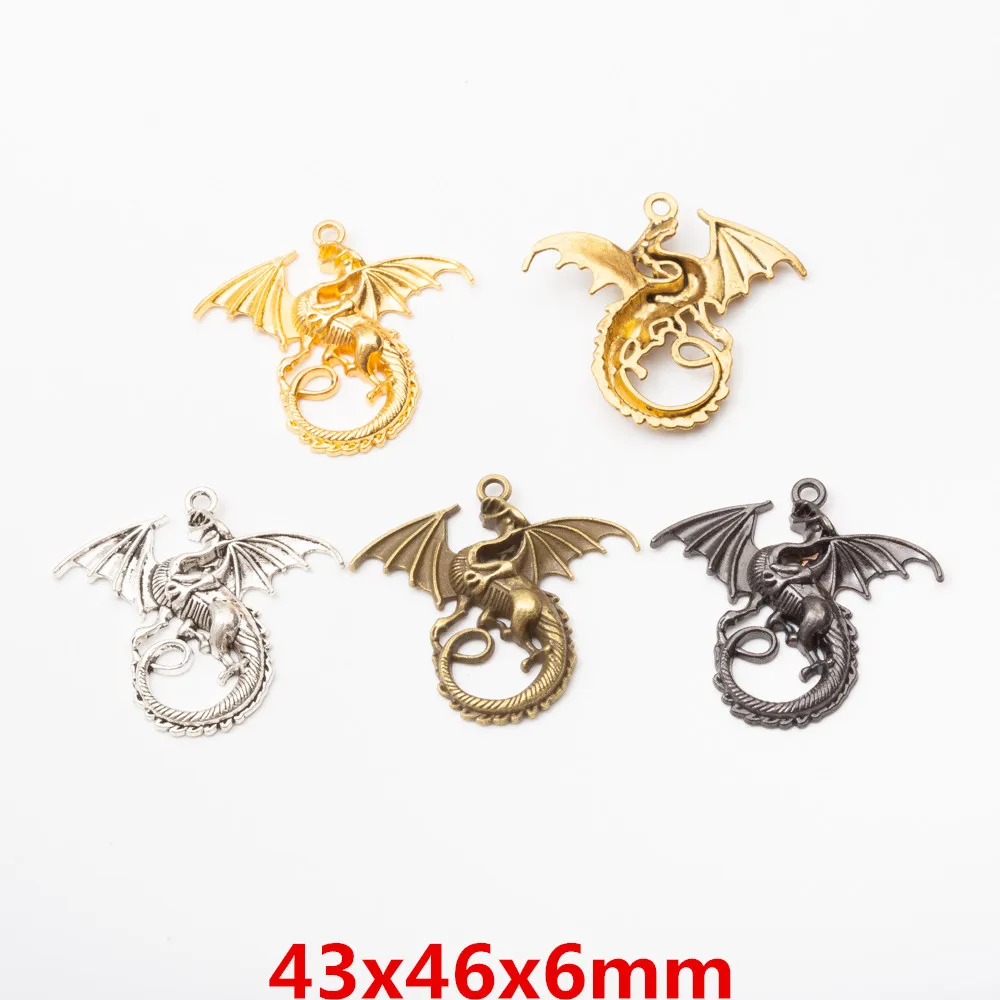 10Pcs Charms for Jewelry Making Winged Dragon Pendants Dragon King Metal  Charms DIY Handmade Bracelet Necklace