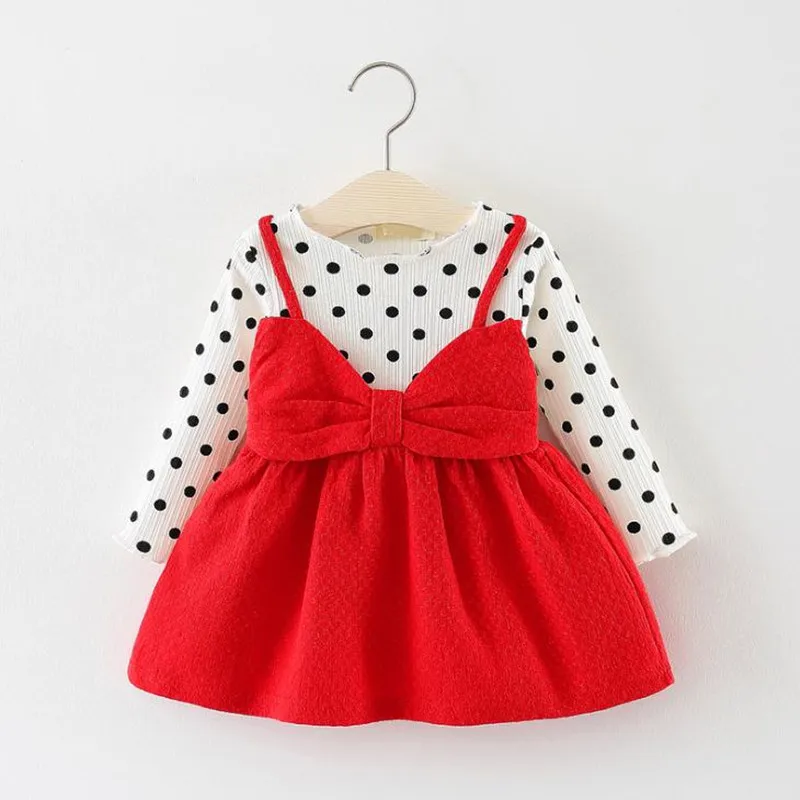 Красное платье с длинными рукавами для маленьких девочек одежда | Платья и юбки для малышей -4000045467578