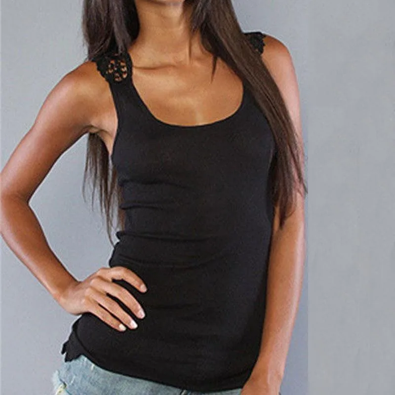 

Women Solid Tank O-Neck Sleeveless Lace Casual Tops Cropped Top Summer 2018 Tees Girls Soft Casual Loose Tee Female Tanks