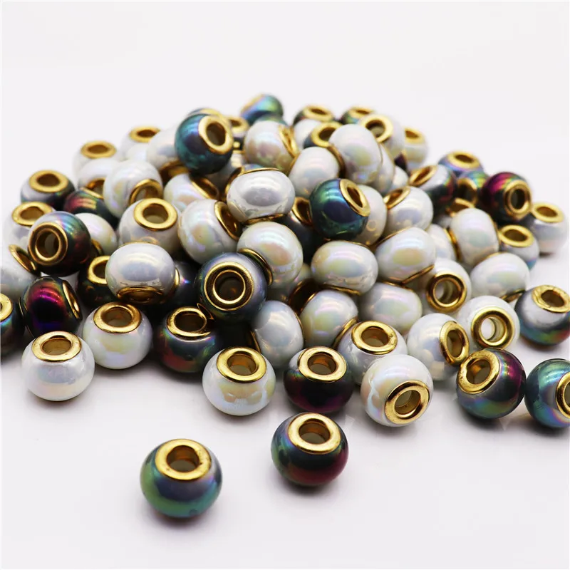 

20Pcs Assorted mixed solid color big hole round loose spacer glass beads charm fit for pandora bracelet DIY jewelry accessories