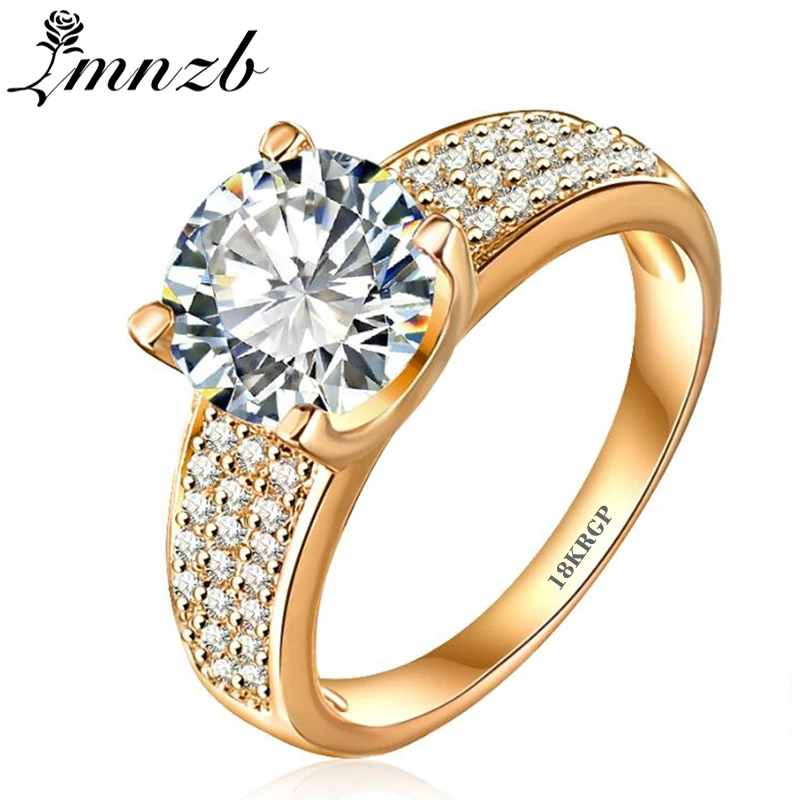 

LMNZB Have 18KRGP Logo Solid Yellow Gold Filled Rings with 2 Carat Round CZ Zircon Engagement Wedding Rings for Women LR0010