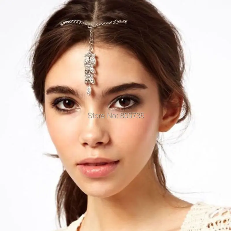 1PC Boho Style Lady Flower Crystal Bindi Hair Tikka Clip Indian Head