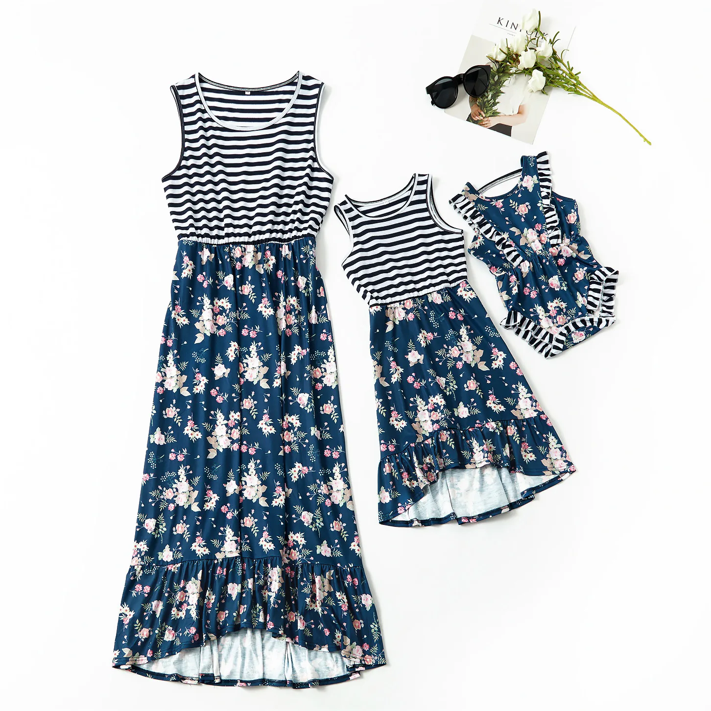 

mother daughter dresses striped floral dress family look mommy and me matching clothes outfits mom mum mama and baby girls dress