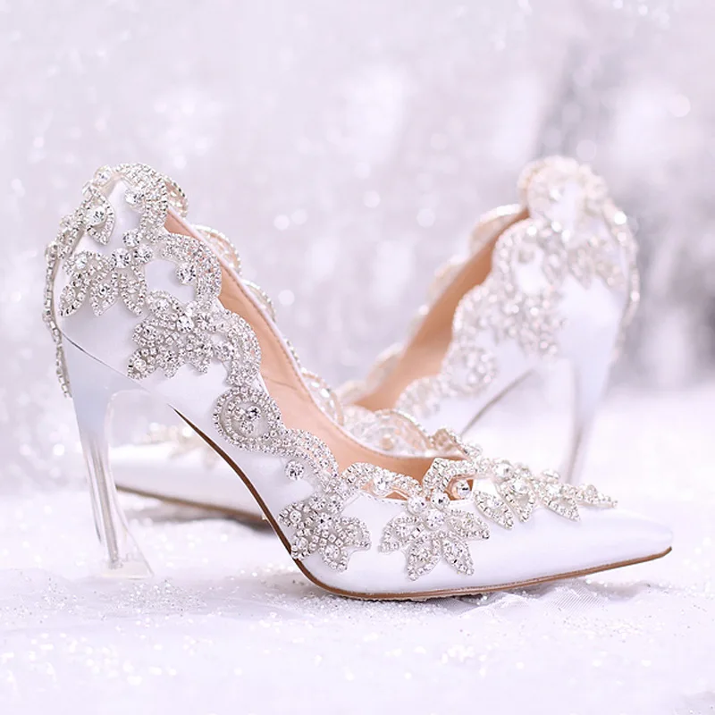 

9cm shallow mouth pointed single shoes crystal heel banquet rhinestone bride bridesmaid wedding shoes elegant dinner high heels