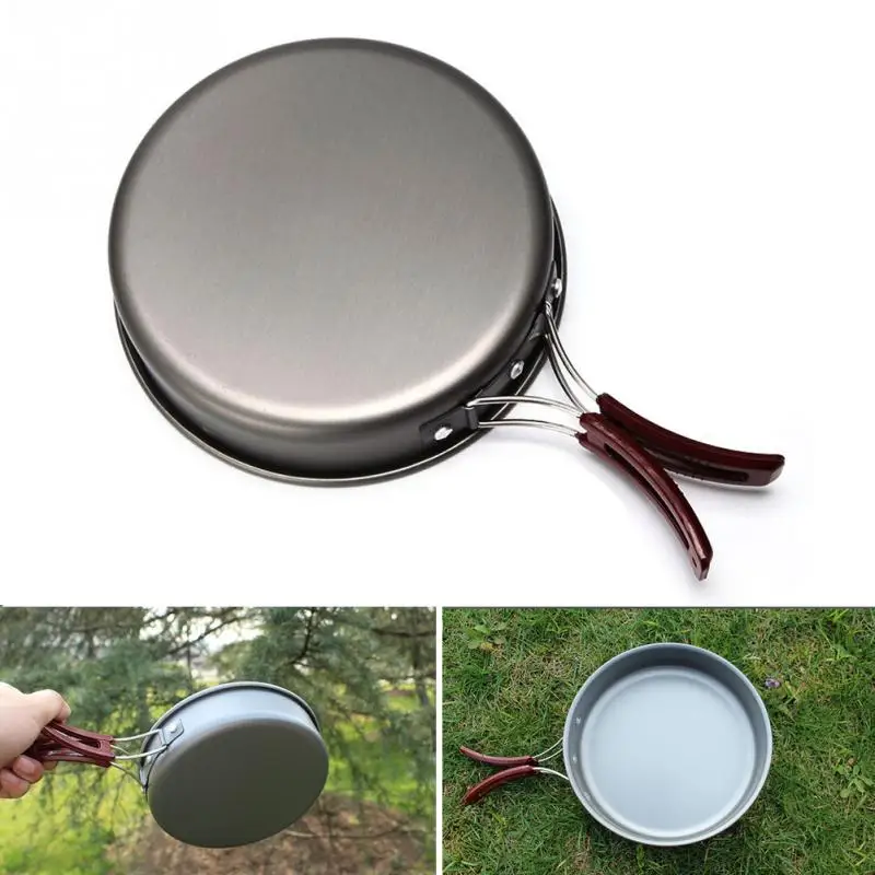 De aleación de aluminio de Camping al aire libre de la olla de Picnic medio sartén portátil sola olla diámetro 18 CM 1.1L redondo bote #18
