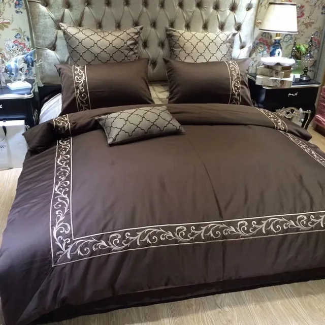 4 6 Pieces Neutral Style Dark Coffee Color Bedding Set 60s Percale 4 6 Pieces Neutral Style Dark Coffee Color Bedding Set 60s Percale Egyptian Cotton Bed Linen Queen King Ru Double Duvet Covers