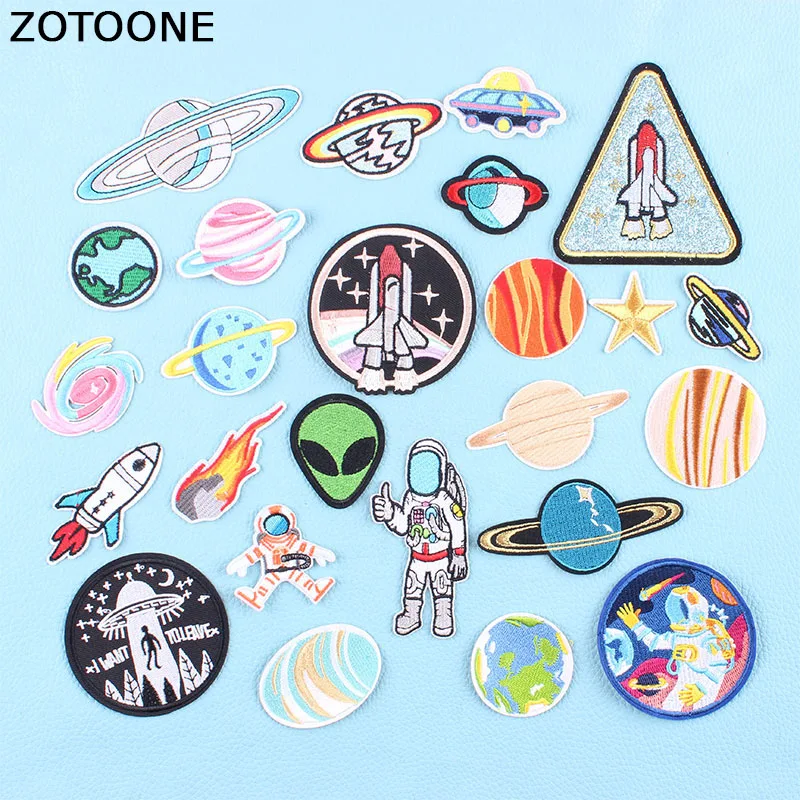 ZOTOONE Alien Planet Astronaut Parches вышивка утюгом на заплатах для одежды НЛО полосатые