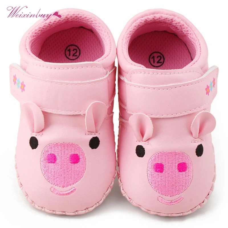 Обувь для маленьких девочек мягкая обувь из искусственной кожи с вышивкой поросенка Весенняя нескользящая обувь для малышей