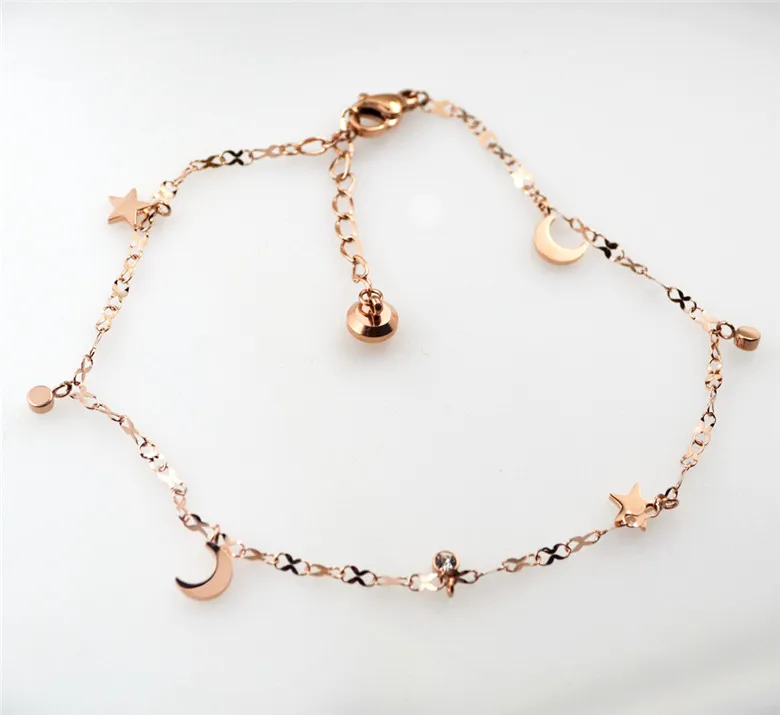 

YUNRUO Titanium Steel Rose Gold Color 2016 Cute Moon Star Anklet Woman Jewelry Accessories Wholesale Never Fade Free Shipping