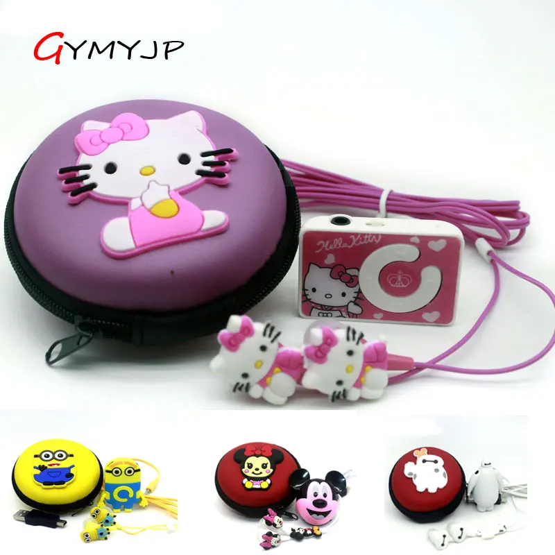 new mini clip hello Kitty MP3 player support TF card with USB Cable Earphone Crystal Box Free shipping Retail and wholesale