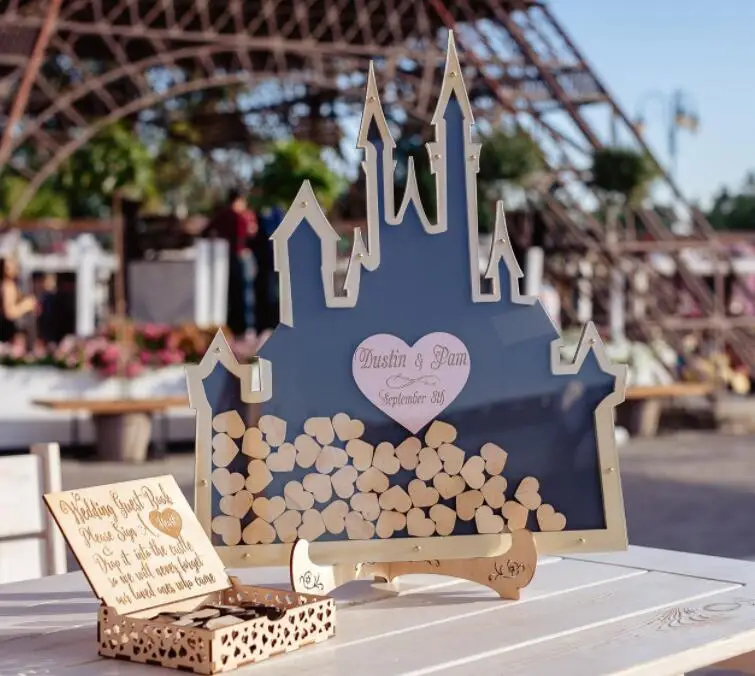 

personalize castle shaped Wedding Guest book Drop box signature Guestbook infinity love alternative Guestbook Drop top box