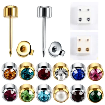 Pair Fashion Steel Sterile Ear Piercing Silver&Gold Screw Back Earrings Stud Ear Cartilage Tragus Piercing For Earring Gun