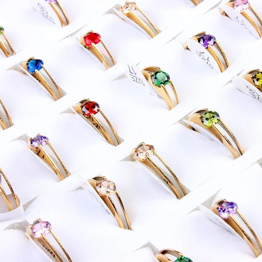 

QianBei High Quality 5pcs/set Big Color Crystal Rhinestone Ring Women Girls Gold Color Stainless Steel Jewelry Men Wedding Free
