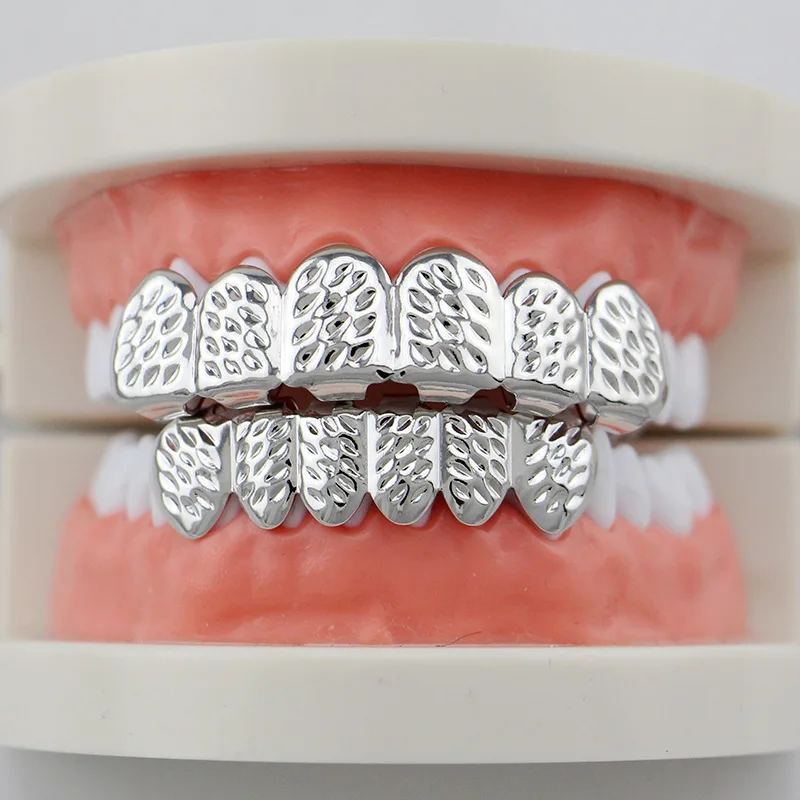 Gold Color Hip Hop Tooth Grillz Top & Bottom Grill Cap for Halloween Bling Jewelry Custom Design Fake Teeth Ornament Women Party Accessories  (1)