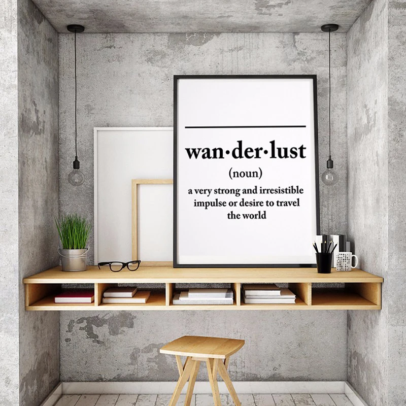

Wanderlust Definition Letters Canvas Painting Black White Poster Print Wall Art Picture for Kids Living Room Home Decor Unframed