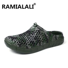 Ramialali/мужские летние сандалии; дышащие пляжные тапочки с перфорацией; мужские повседневные Вьетнамки без застежки на плоской подошве; zapatos hombre