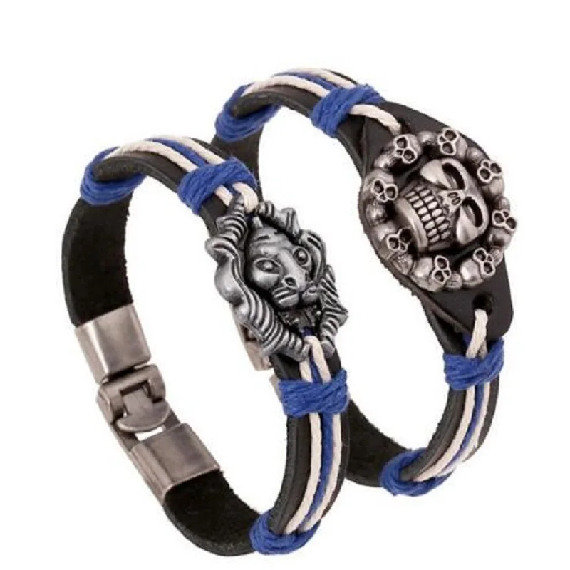 Jewelry Punk Genuine Leather Strap Charm Bracelets Gothic Jewelry Punk Genuine Leather Strap