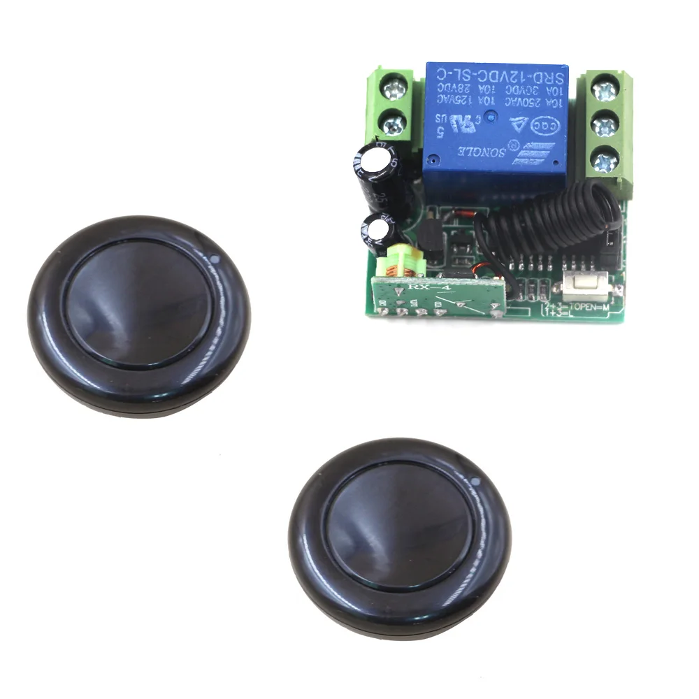 

New DC12V 1CH Wireless Remote Control Switch System Receiver +2*Wall Round Transmitter Sticky Remote Smart Home Switch